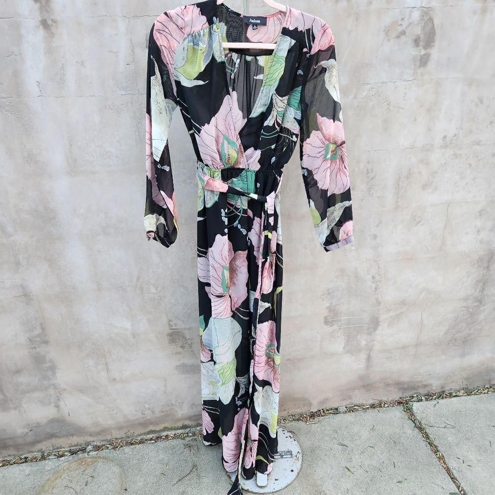 Aakaa sheer floral faux maxi dress